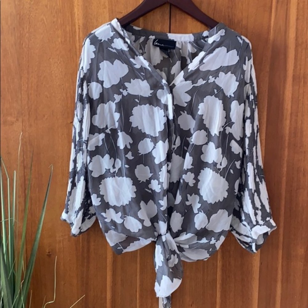 LANE BRYANT Tie-front V-neck Floral Chiffon Blouse